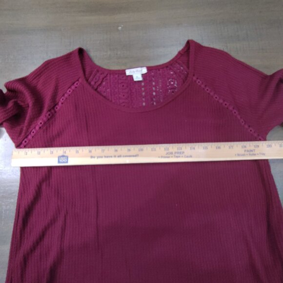 Lucky Brand Shirt Womens XL Boho Thermal Waffle Knit Lace Back Tulip Hem Red - Picture 8 of 10